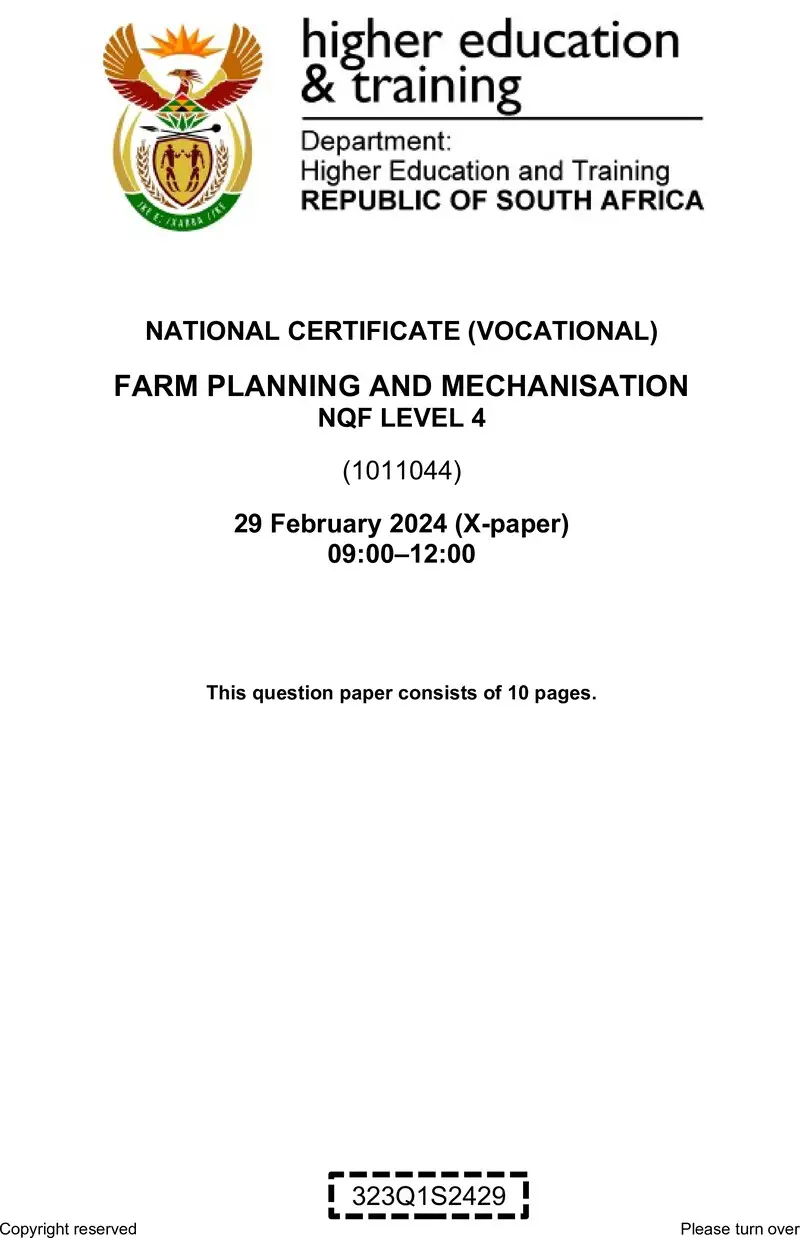 Farm Planning And Mechanisation L4 QP Supp 2024 preview