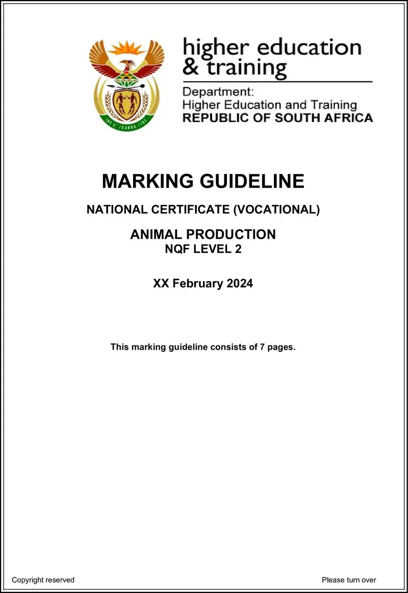Animal Production L2 MEMO Supp 2024 preview