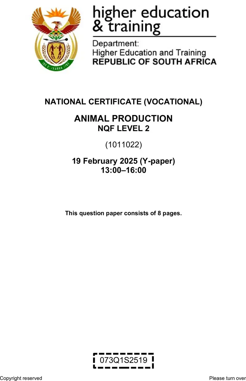 Animal Production L2 QP Feb 2025 preview