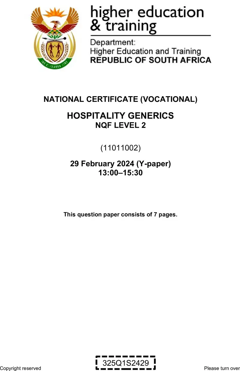 Hospitality Generics L2 QP Supp 2024 preview