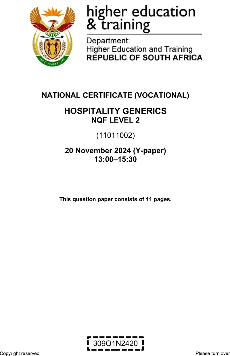 Hospitality Generics L2 QP Nov 2024 preview