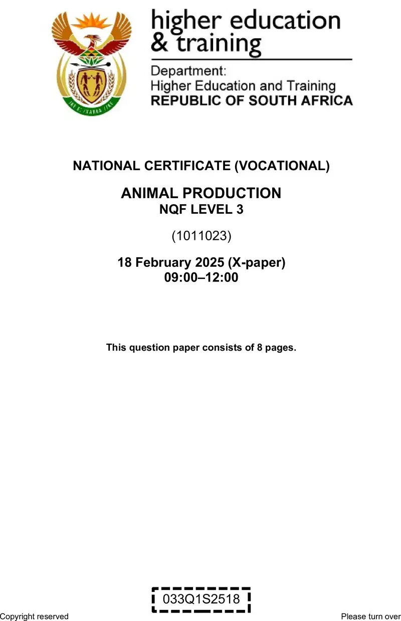 Animal Production L3 QP Supp 2025 preview