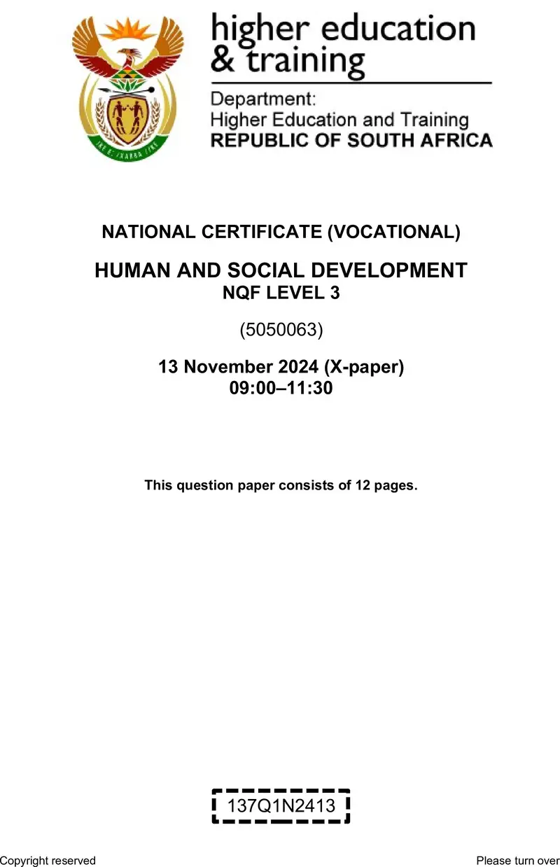 Human And Social Development L3 Nov QP 2024 preview