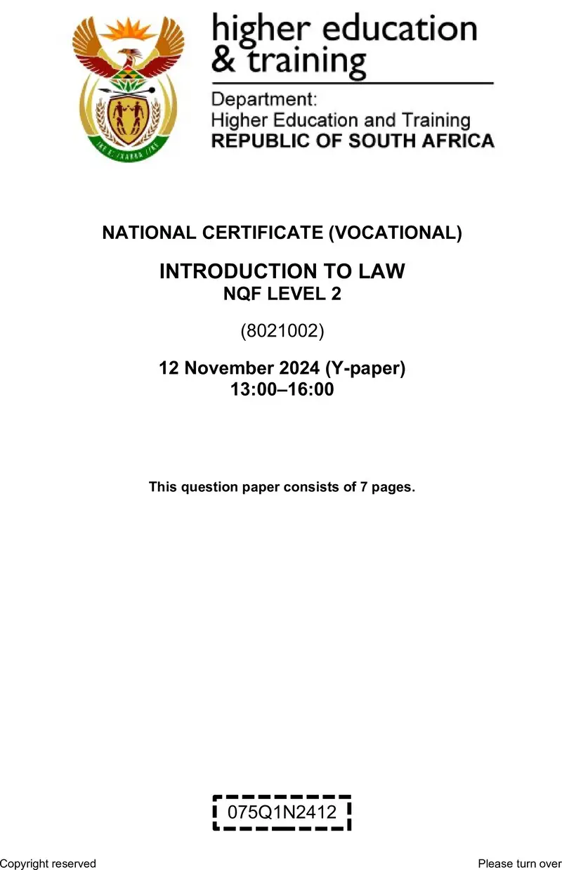 Introduction To Law L2 QP Nov 2024 preview