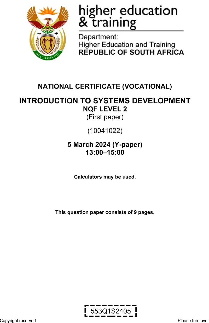 Introduction To Systems Development L2 P1 QP Supp 2024 preview