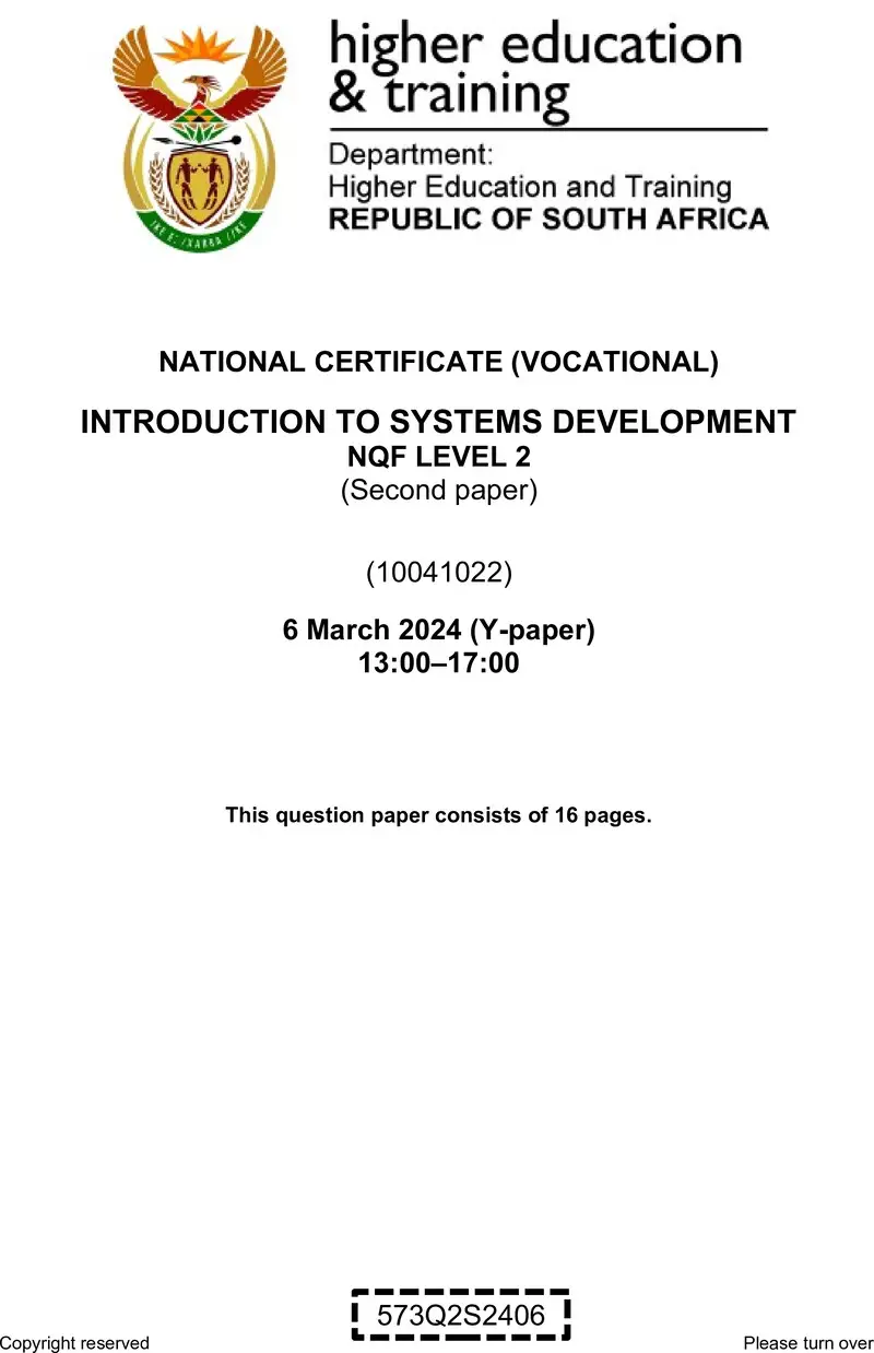 Introduction To Systems Development L2 P2 QP Supp 2024 preview