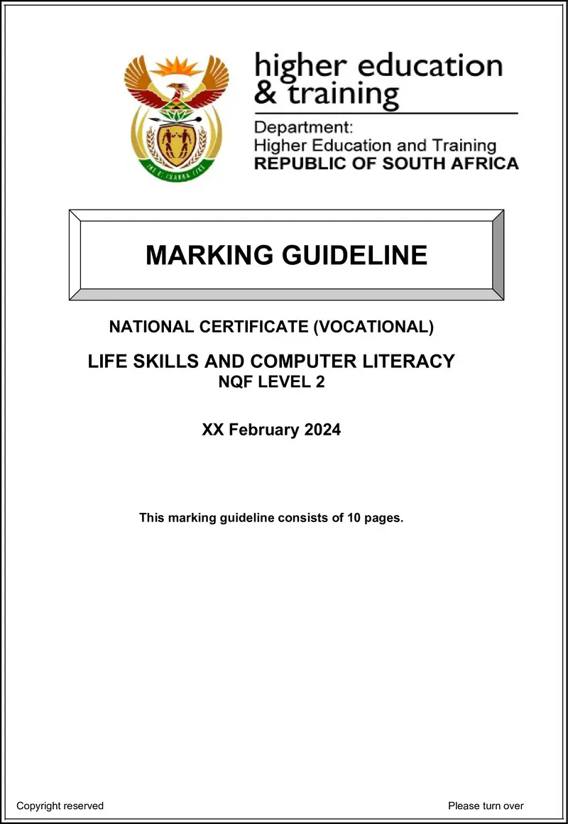 Life Skills And Computer Literacy L2 P1 MEMO Feb 2024 preview