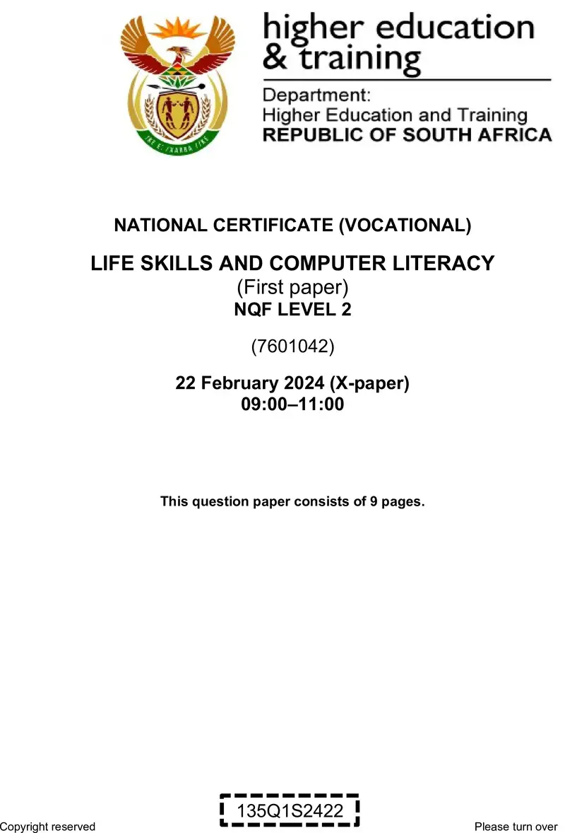 Life Skills And Computer Literacy L2 P1 QP Feb 2024 preview