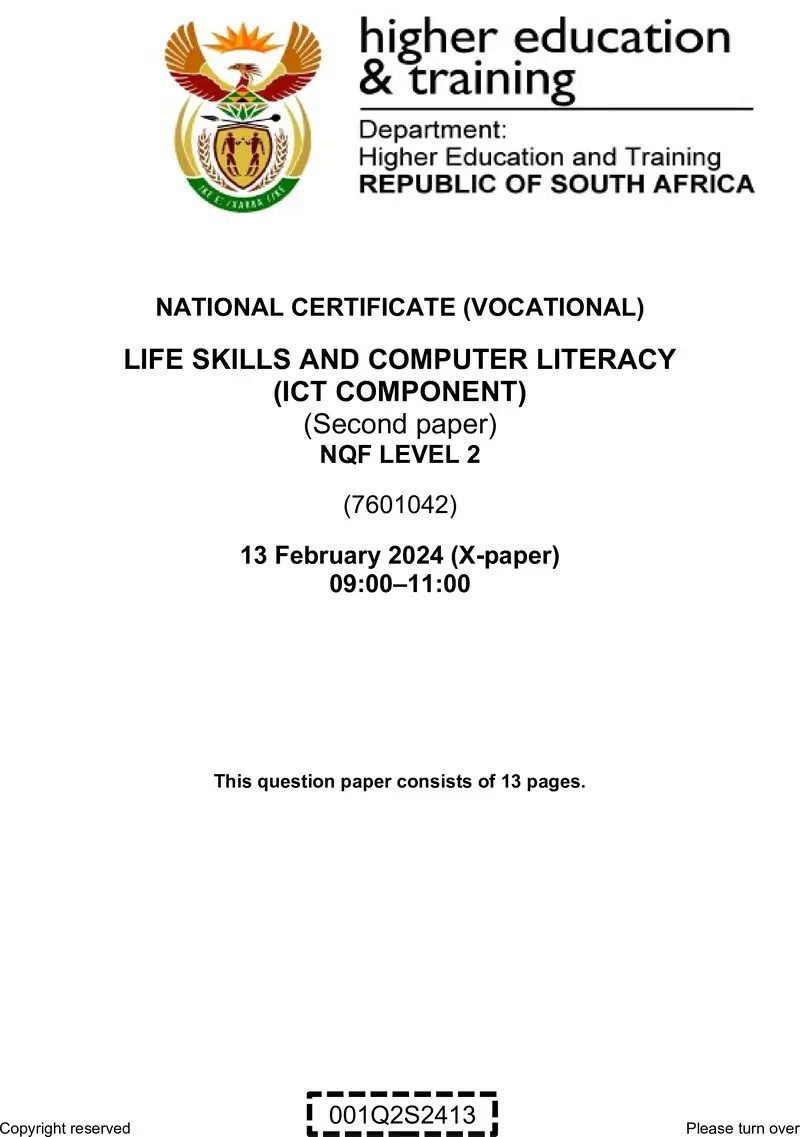 Life Skills And Computer Literacy L2 P2 QP Supp 2024 preview