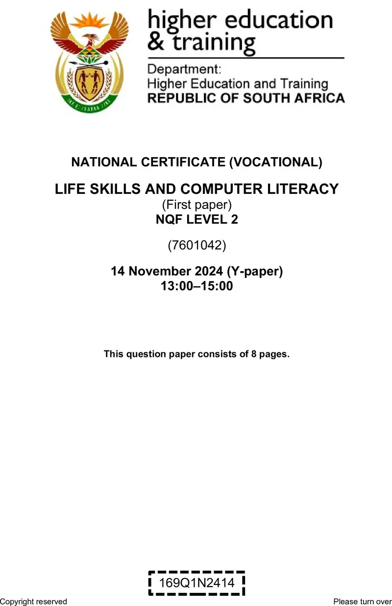 Life Skills And Computer Literacy L2 P1 QP Nov 2024 preview
