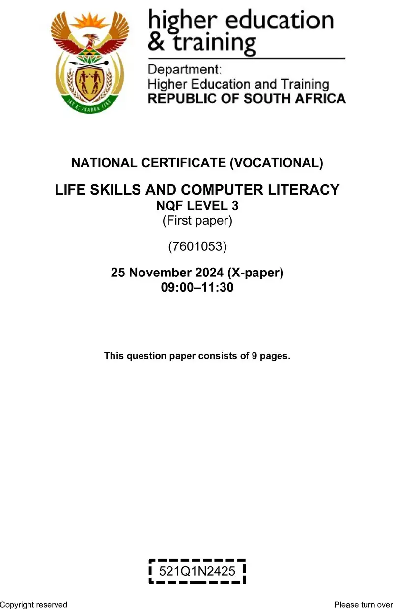 Life Skills And Computer Literacy L3 P1 QP Nov 2024 preview