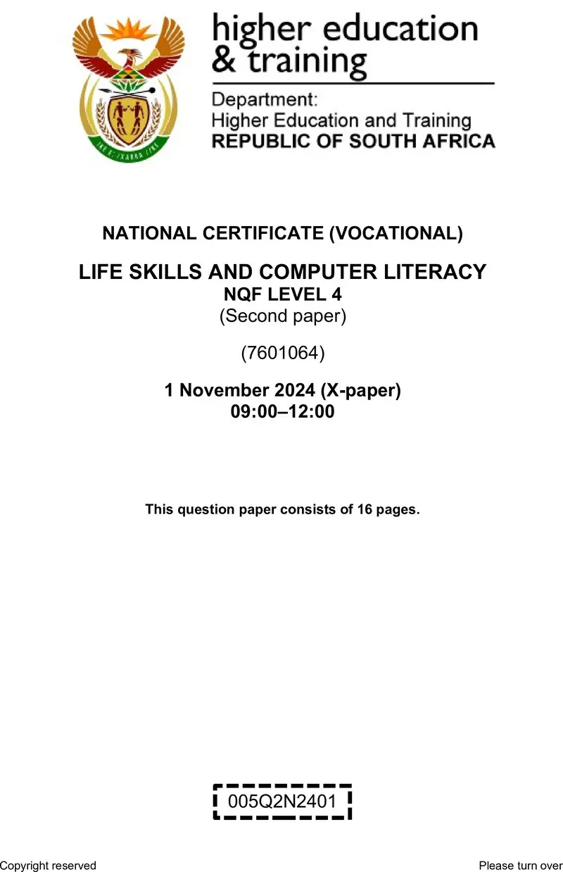 Life Skills And Computer Literacy L4 P2 QP Nov 2024 preview