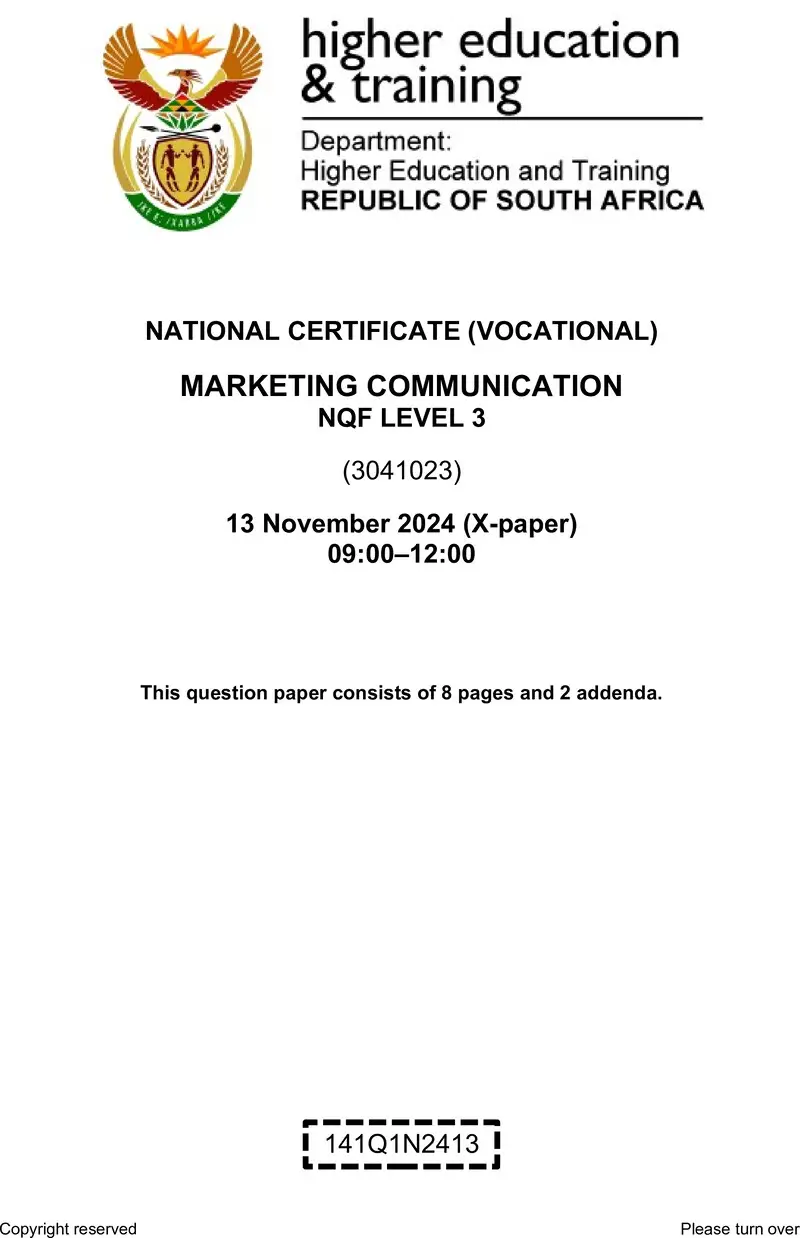 Marketing Communication L3 QP Nov 2024 preview