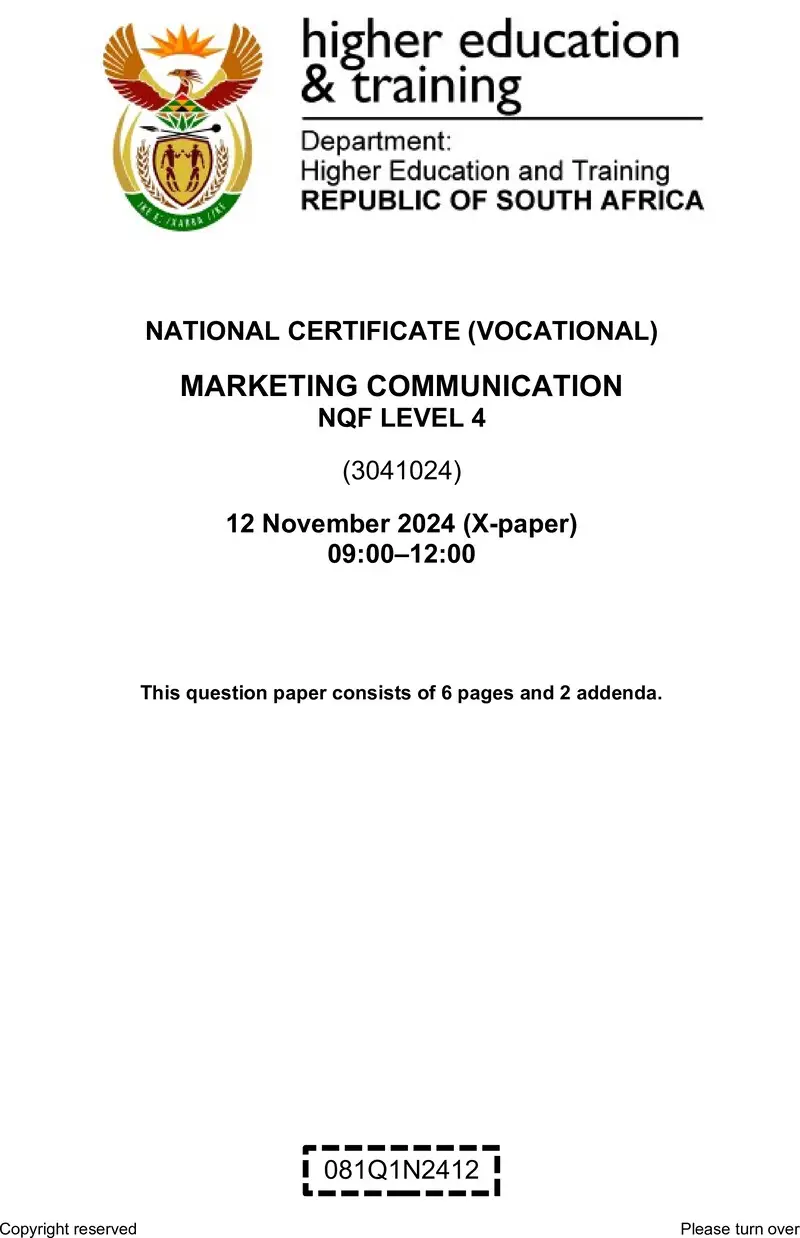 Marketing Communication L4 QP Nov 2024 preview