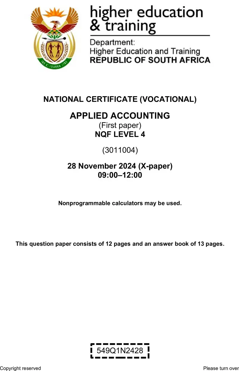 Applied Accounting L4 P1 QP Nov 2024 preview