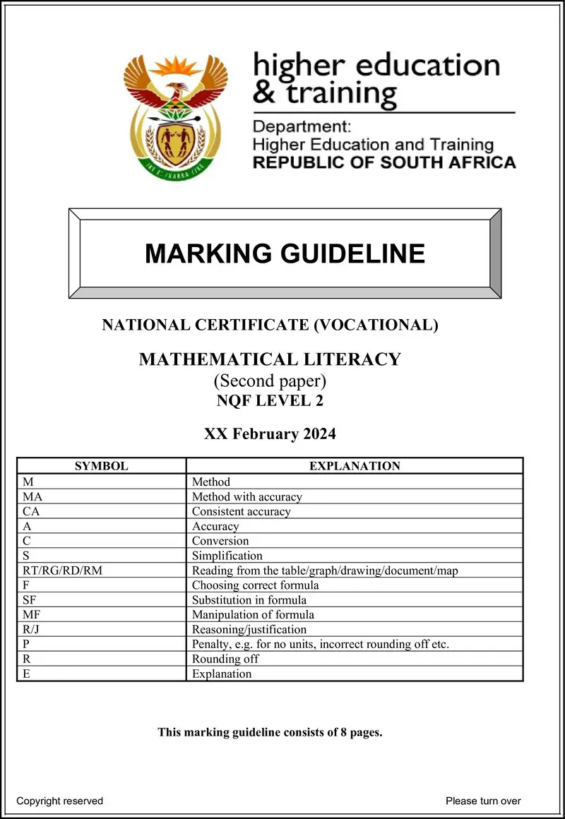 Mathematical Literacy L2 P2 MEMO Supp 2024 preview