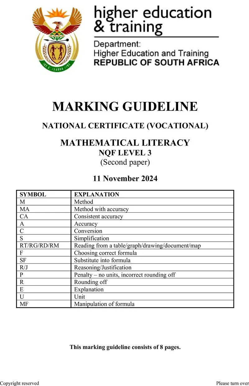 Mathematical Literacy L3 P2 MEMO Nov 2024 preview