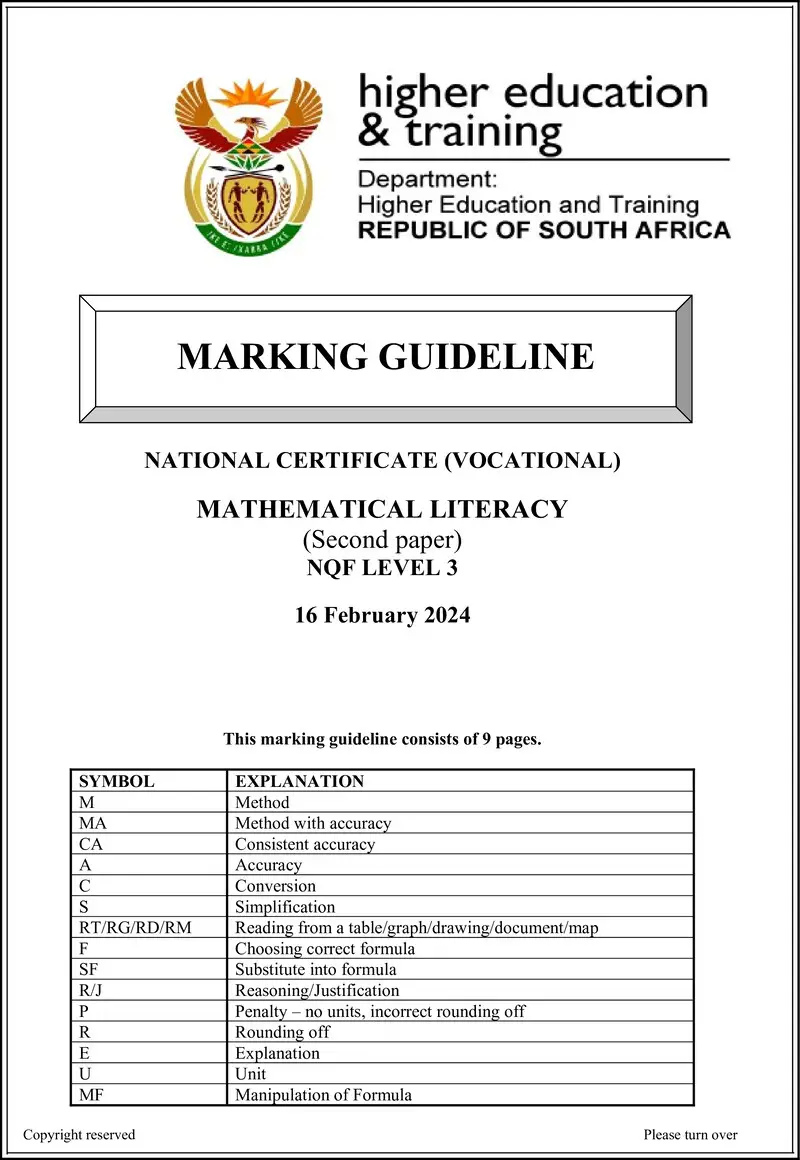 Mathematical Literacy L3 P2 MEMO Feb 2024 preview