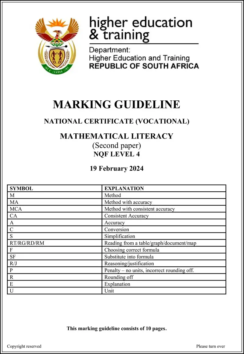Mathematical Literacy L4 P2 MEMO Supp 2024 preview