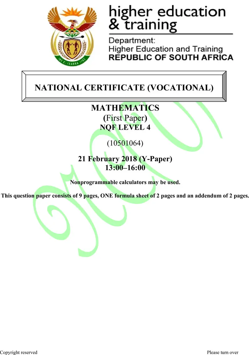Mathematics L4 P1 QP Supp 2018 preview