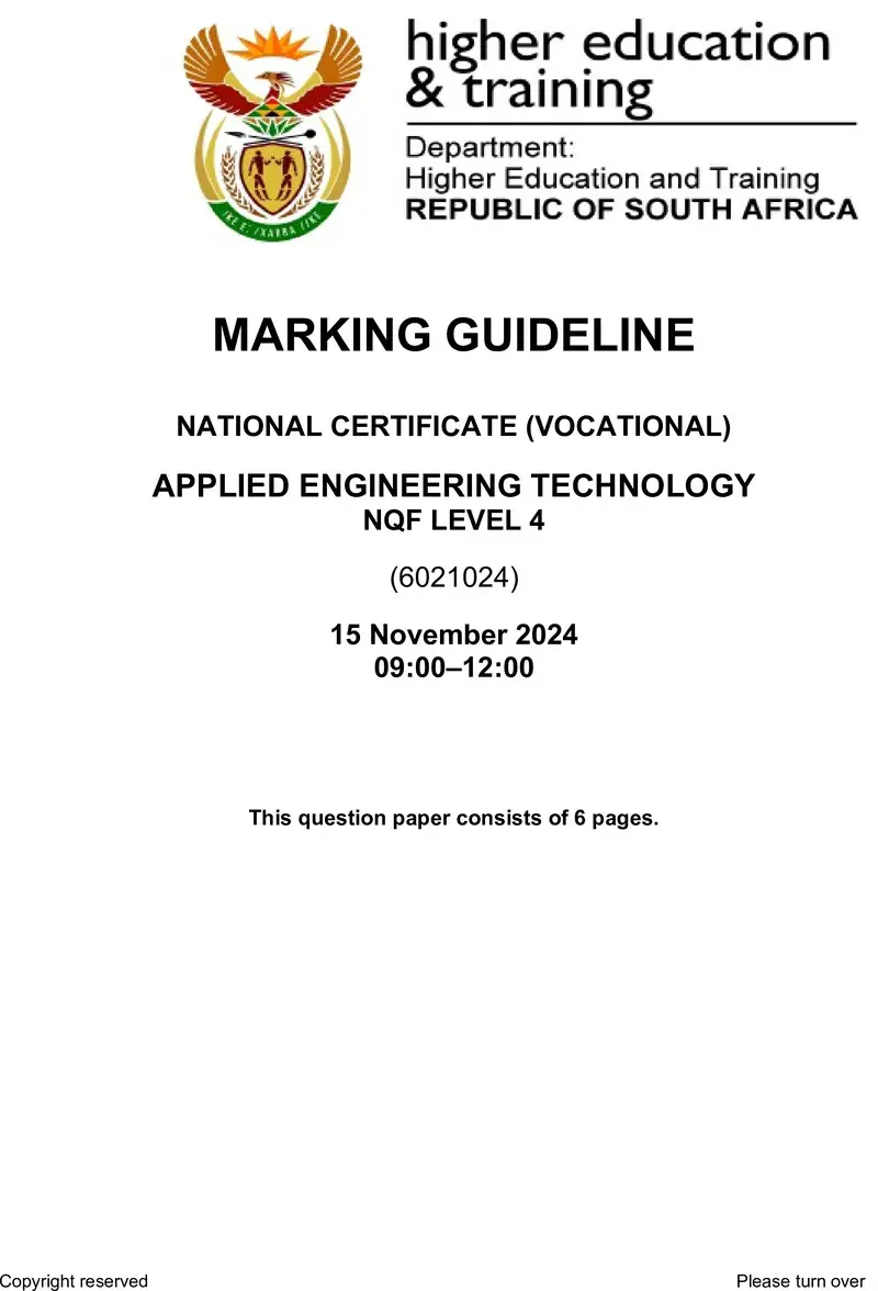 Applied Engineering Technology L4 MEMO Nov 2024 preview