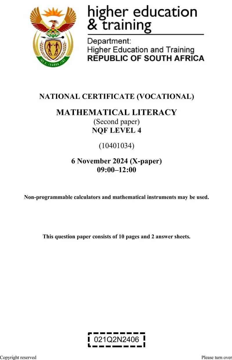 Mathematical Literacy L4 P2 Nov QP 2024 preview