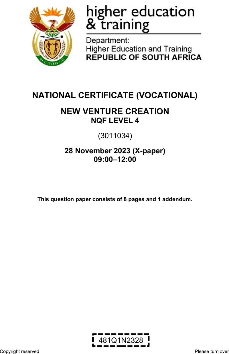 New Venture Creation L4 QP Nov 2023 preview