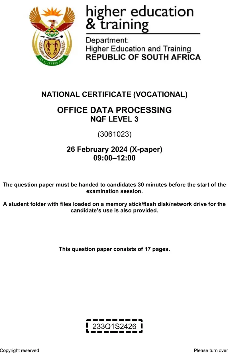 Office Data Processing L3 QP Supp 2024 preview