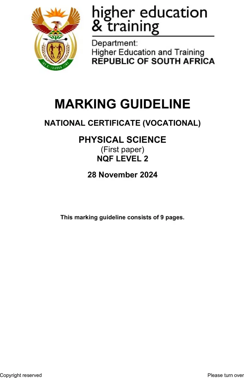 Physical Science L2 P1 MEMO Nov 2024 preview