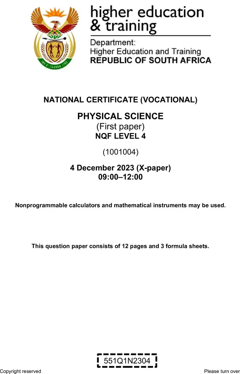 Physical Science L4 P1 QP Supp 2024 Now Nov 2023 preview