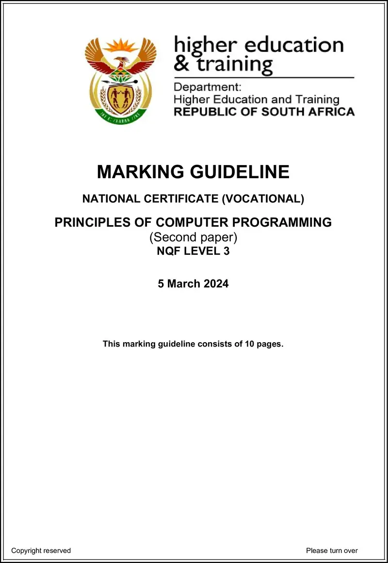 Principles Of Computer Programming L3 P2 Supp MEMO 2024 preview