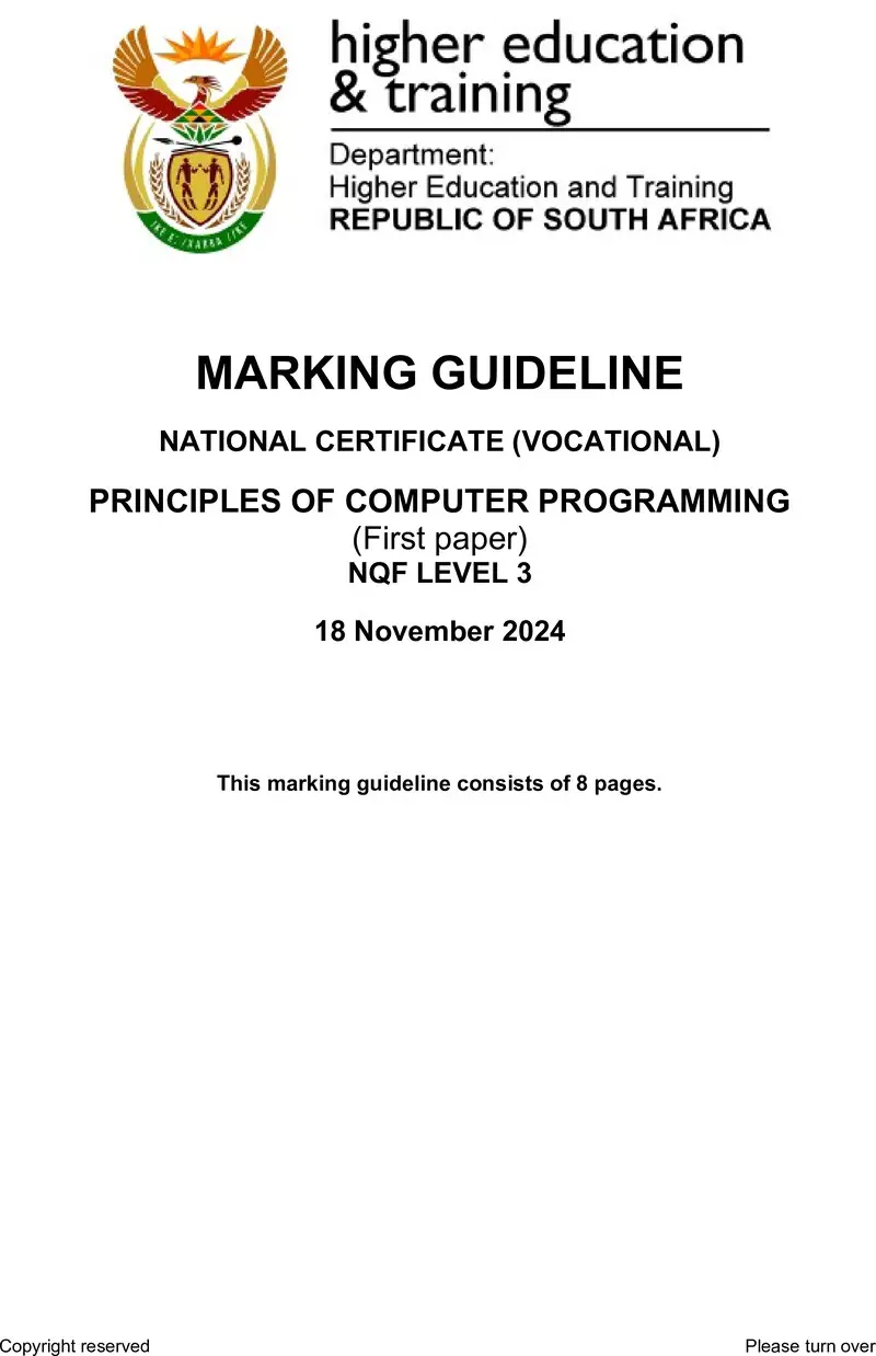 Principles Of Computer Programming L3 P1 MEMO Nov 2024 preview