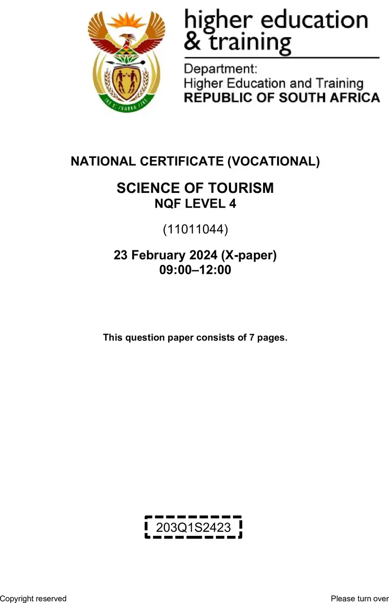 Science Of Tourism L4 QP Supp 2024 preview