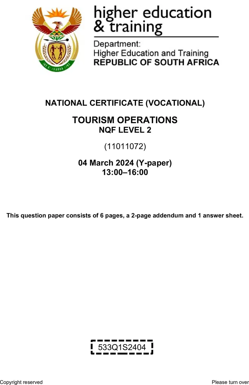 Tourism Operations L2 QP Feb 2024 preview