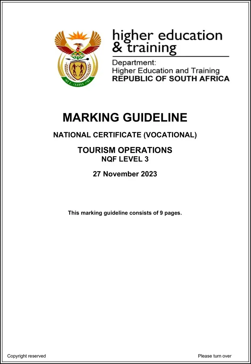 Tourism Operations L3 Nov MEMO 2023 preview