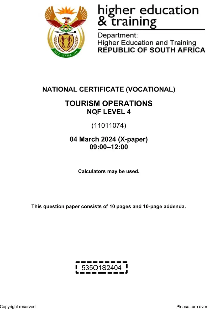 Tourism Operations L4 QP Sup 24 preview