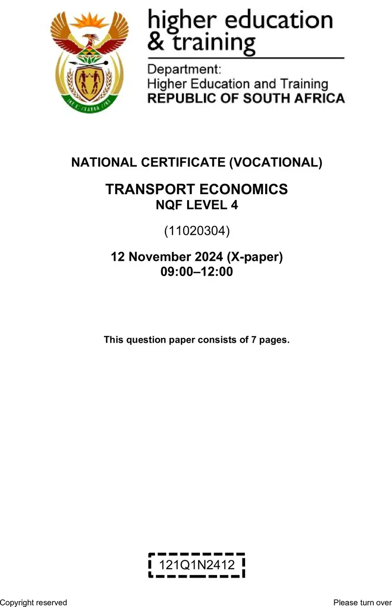 Transport Economics L4 QP Nov 2024 preview