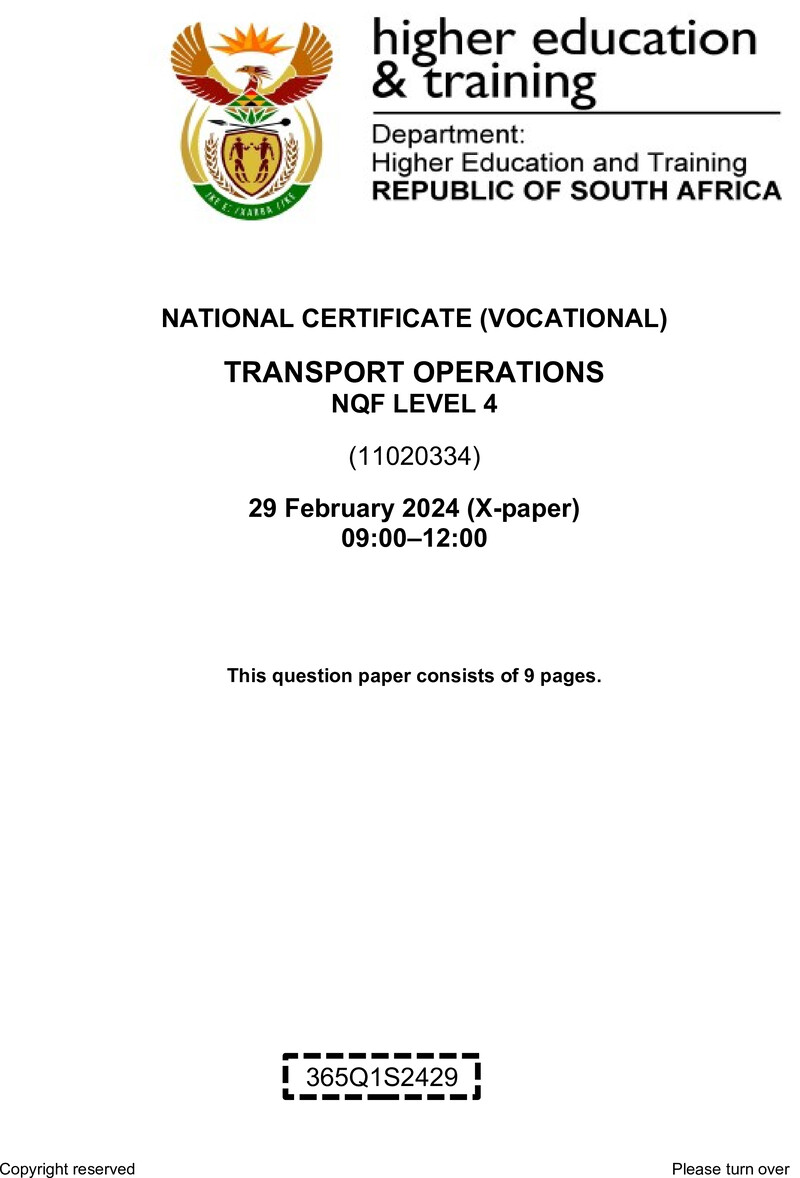 Transport Operations L4 QP Supp 2024 preview