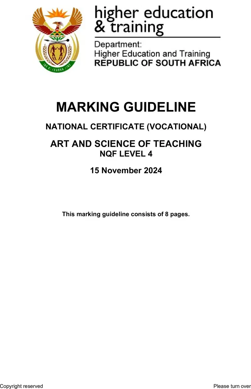 Art And Science Of Teaching L4 MEMO Nov 2024 preview