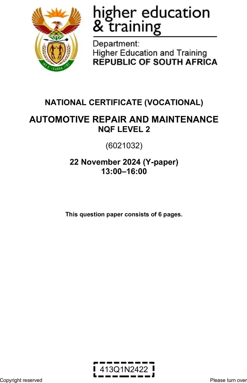 Automotive Repair And Maintenance L2 QP Nov 2024 preview
