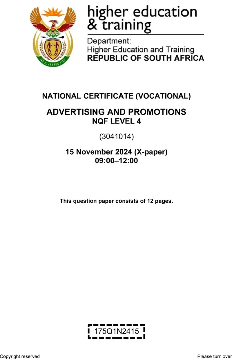 Nc40 Advertising And Promotions L4 QP Nov 2024 preview