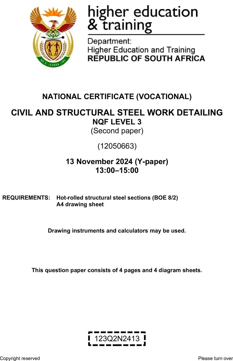 Civil And Structural Steel Work Detailing L3 P2 QP Nov 2024 preview