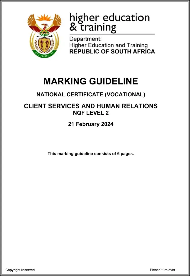 Client Services And Human Relations L2 MEMO Supp 2024 preview