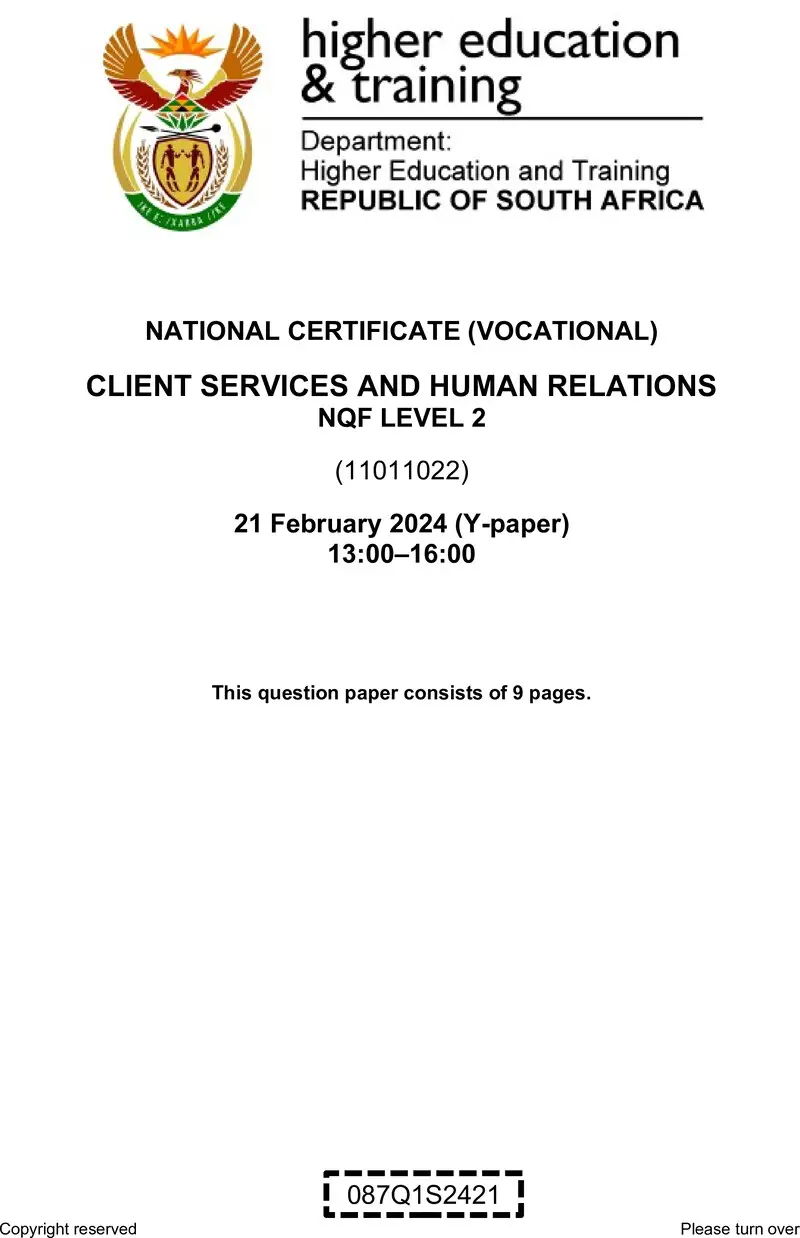 Client Services And Human Relations L2 QP Supp 2024 preview