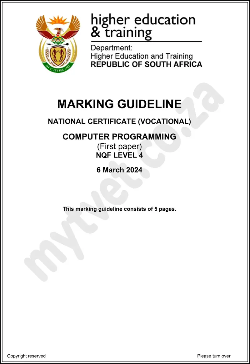 Computer Programming L4 P1 MEMO Supp 2024 preview