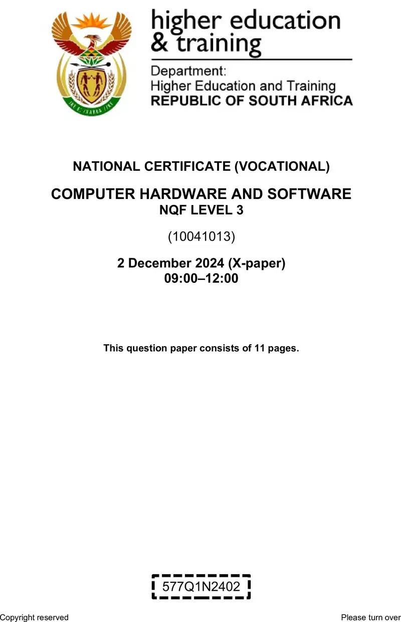 Computer Hardware And Software L3 Nov QP 2024 preview
