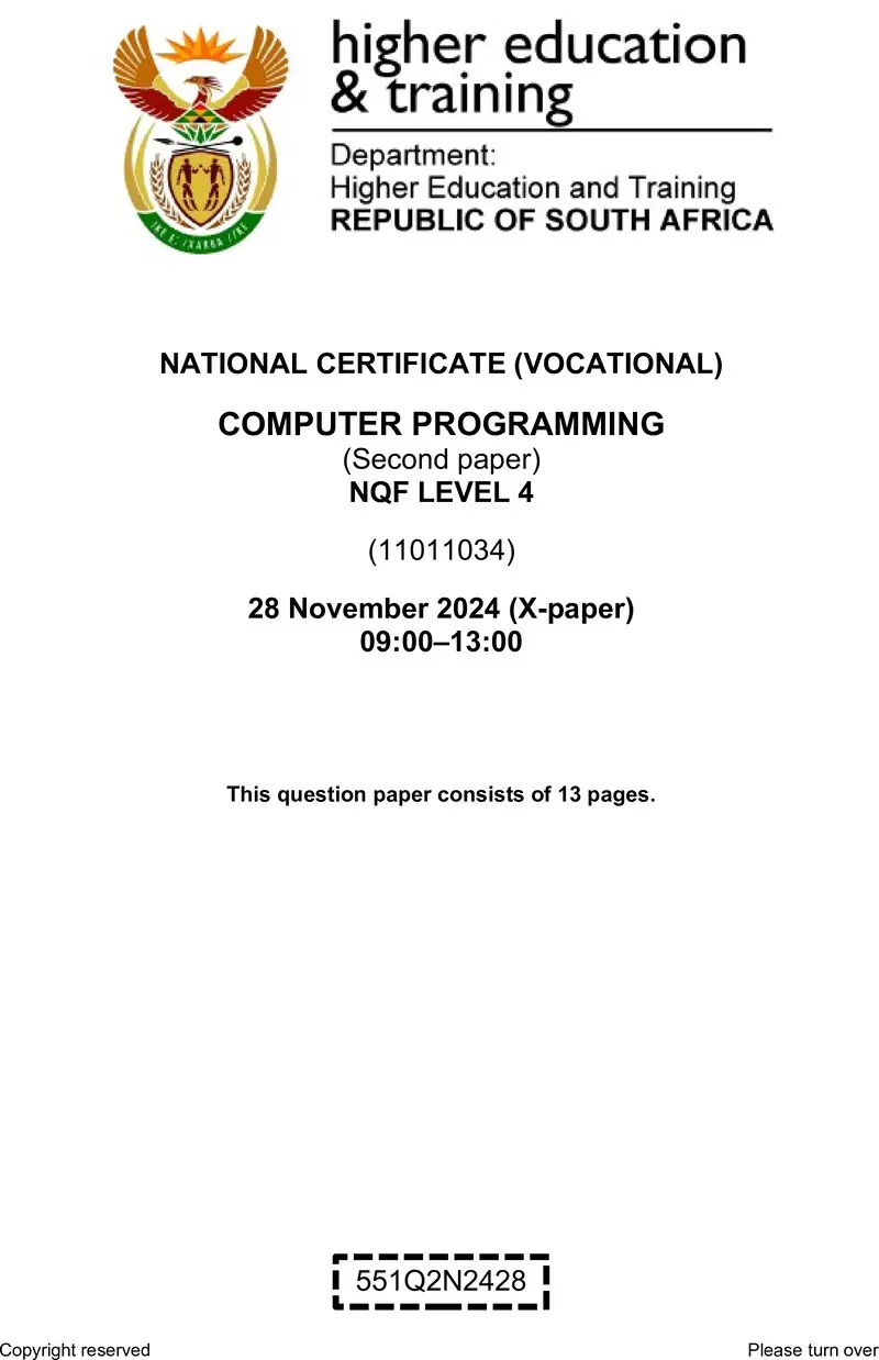 Computer Programming L4 P2 QP Nov 2024 preview