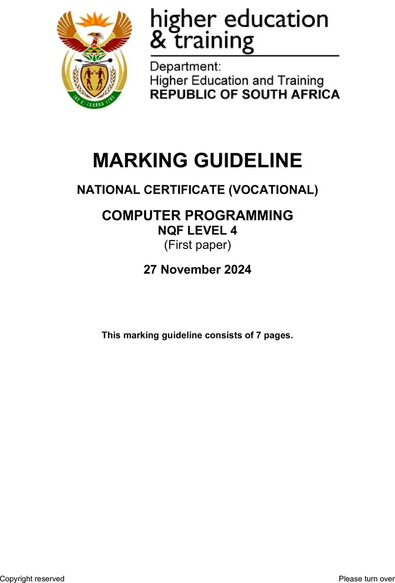 Computer Programming L4 P1 MEMO Nov 2024 preview