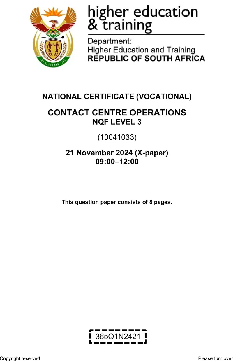 Contact Centre Operations L3 QP Nov 2024 preview