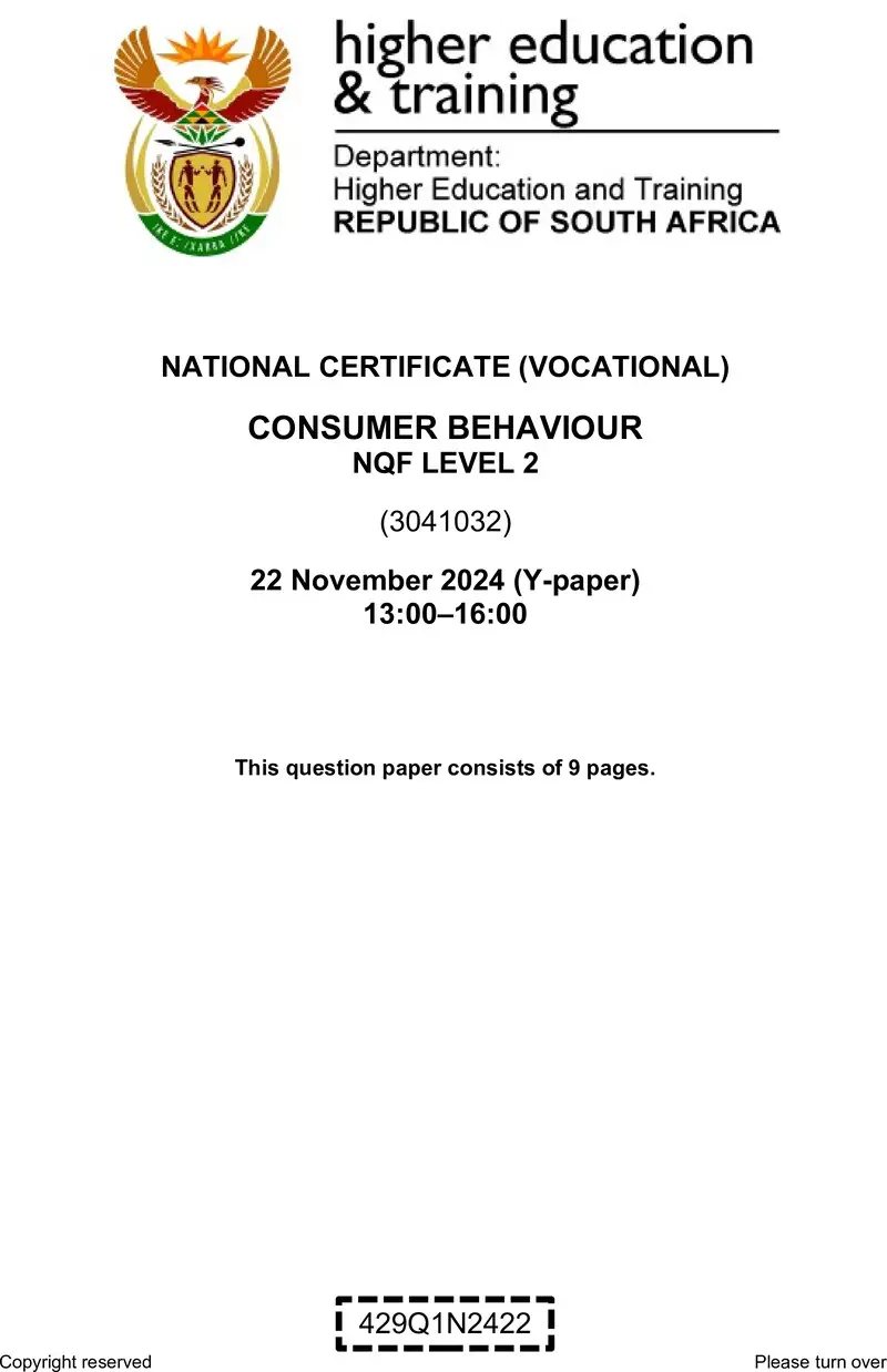 Consumer Behaviour L2 QP Nov 2024 preview
